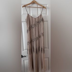 Gorgeous “bisque” colored dress with matching scarf.